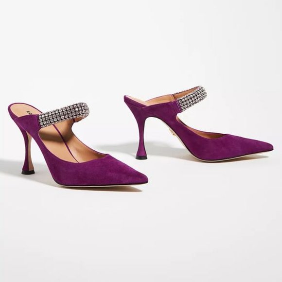 NWT Lola Cruz Purple Suede Heels with Rhinestone Strap Size 8 - Picture 1 of 7
